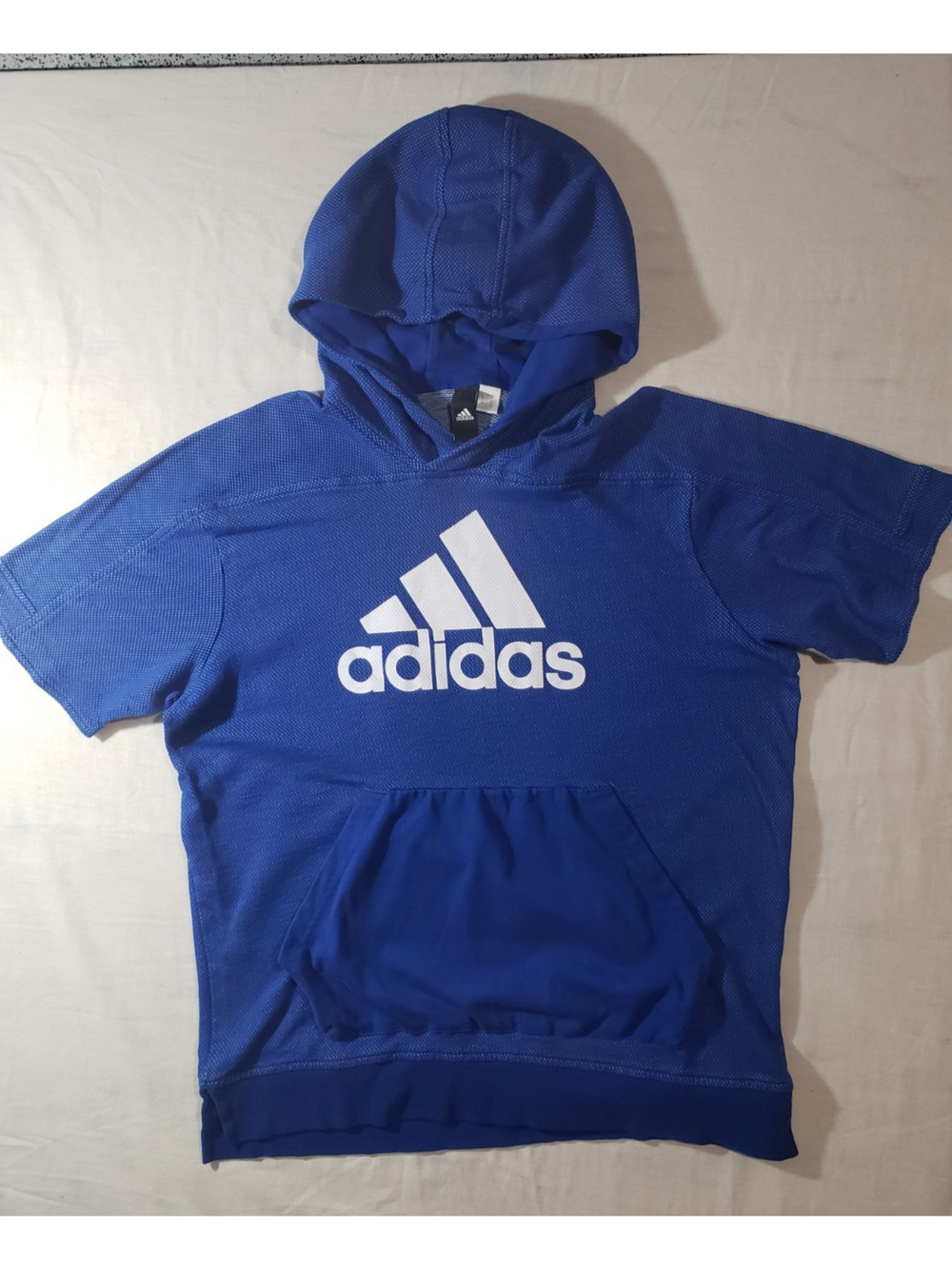 ADIDAS MENS SS COTTON POLY HOODED SHIRT 12/17 Blue